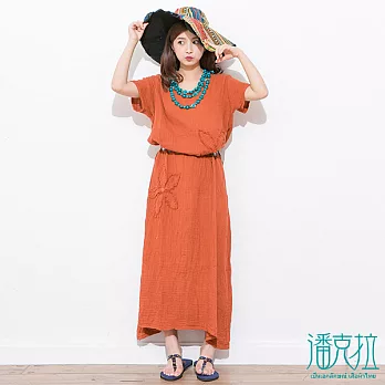 【潘克拉】編織花紋長版捲洋(3色)-FREEFREE橘