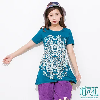 【潘克拉】對稱大圖騰上衣(2色)-FREEFREE藍