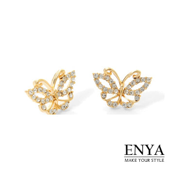 Enya★925銀 華麗水鑽蝴蝶耳環金色