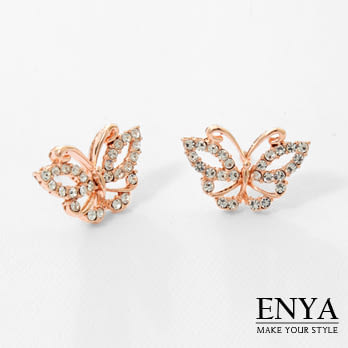Enya★925銀 華麗水鑽蝴蝶耳環玫瑰金色