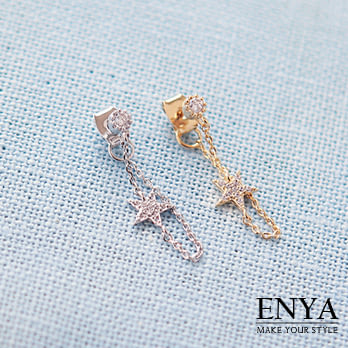 Enya★925銀 垂綴後扣星星鑲鑽耳環金色