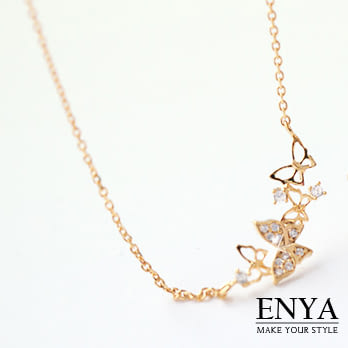 Enya水鑽蝴蝶圓舞曲項鍊金色