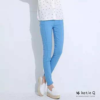【KatieQ】立體裁線修飾彈力長褲(4色)-XL-2LXL藍