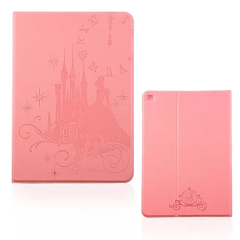 Disney iPad Air 2公主系列Cinderella灰姑娘時尚手繪風水鑽壓紋皮套-粉粉
