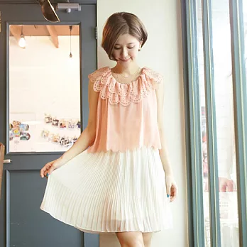 ROSE。質感燒花雪紡接色洋裝 粉系