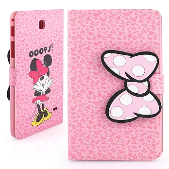 Disney Samsung Galaxy tab4 7.0 豹紋米妮立體蝴蝶結側掀可立式皮套粉紅