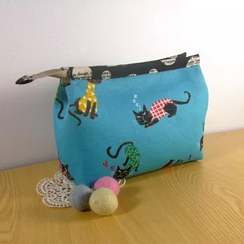 手縫ok!-貓遊行三層化妝包(短)(機縫拼布材料包)