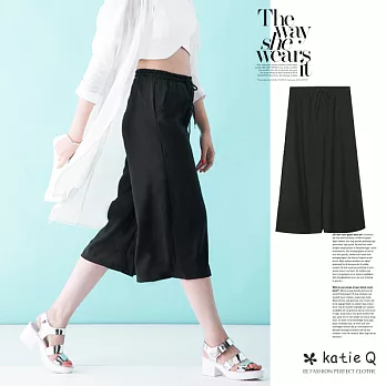 【KatieQ】都會鬆緊抽繩寬褲(4色)-M-3LM黑