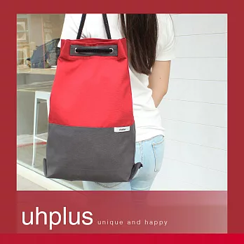 uhplus New Journey系列- 撞色束口背包(紅灰)