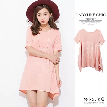 【KatieQ】粉彩蕾絲緹花洋裝(粉)-M-XLL粉