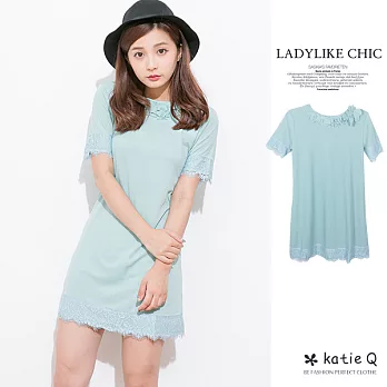 【KatieQ】粉彩蕾絲緹花洋裝(藍)-M-XLM藍