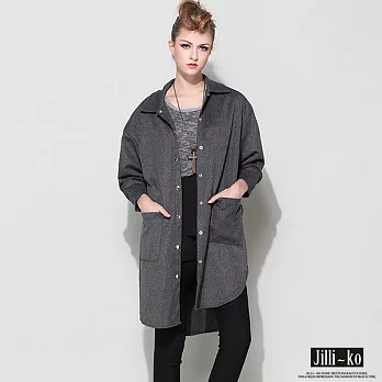【JILLI-KO歐美設計】圓弧下襬修身長外套(2色)-FREEFREE灰