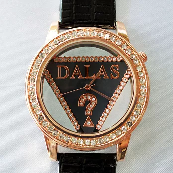 【Dalas】2157 韓版低調奢華 晶鑽鏤空三角皮帶腕錶(黑色)