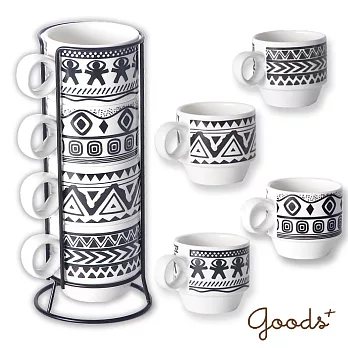 【goods+】民族風圖騰疊疊杯/咖啡杯_PC08(黑白)