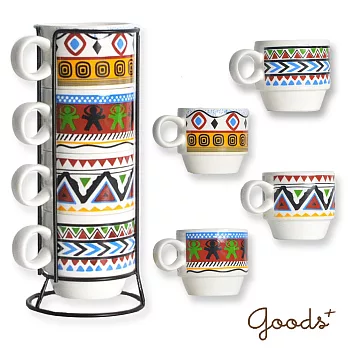 【goods+】民族風圖騰疊疊杯/咖啡杯_PC08(彩色)