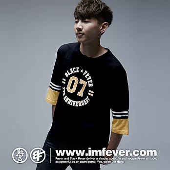 熱血黑牌BF 07拼接撞色七分袖S黑黃