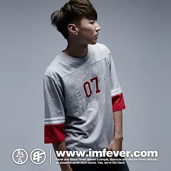 熱血黑牌BF 07拼接撞色七分袖S灰紅