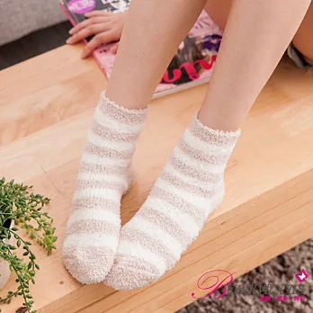 【BeautyFocus】細柔1/2保暖止滑居家襪2465寬條紋卡其色