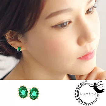 Lucita 韓國早秋最新單品 心相守 綠色寶石耳環