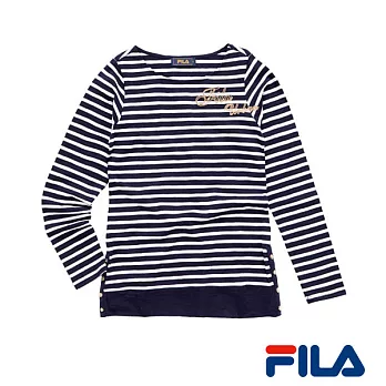 FILA女性經典條紋紋長版衫(5TEO-5712-NV)S學院藍