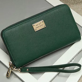 AmaZing 鐵牌防潑水單色系十字紋長夾 (3色可選)綠色