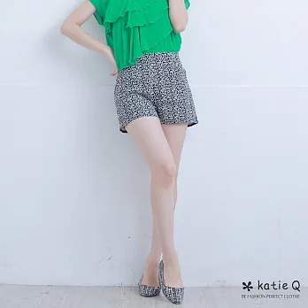 【KatieQ】滿版花草印花短褲-M-LM黑