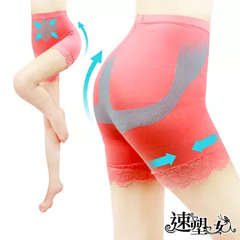 【速塑女人】涼感紗-280D心機平腹拉拉臀 - SEX蕾絲機能5分褲粉