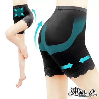 【速塑女人】涼感紗-280D心機平腹拉拉臀 - SEX蕾絲機能5分褲黑