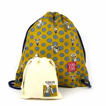 WaWu 束口後背包+小收納袋(鹿與兔/哇沙米黃)