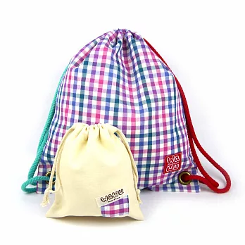 WaWu 束口後背包+小收納袋(繽紛紫格)