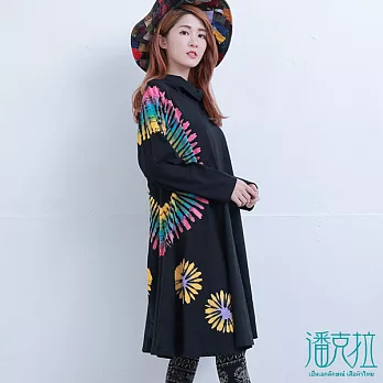 【潘克拉】煙火綁染長版上衣-FREE黑