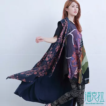 【潘克拉】雙面層次長罩衫-FREEFREE藍