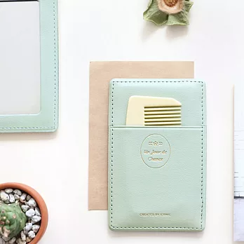 ICONIC 經典皮革鏡子票卡夾(附梳子)-薄荷綠