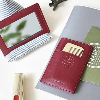 ICONIC 經典皮革鏡子票卡夾(附梳子)-博根地紅