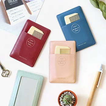 ICONIC 經典皮革鏡子票卡夾(附梳子)-寶貝粉