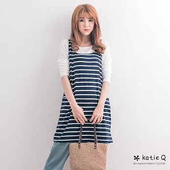 【KatieQ】日系條紋長背心(含內搭)(2色)-FREEFREE灰