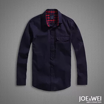 【JOE & WEI】藍紅格裏單口袋設計襯衫(2色)-M-XLM深藍