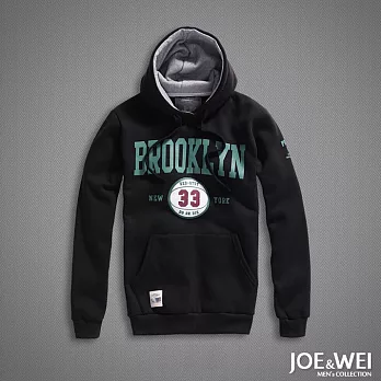 【JOE & WEI】英字雙面印花刷毛帽TEE(3色)-M-XLM黑