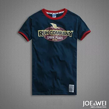 【JOE & WEI】英字圖標滾邊短TEE(3色)-M-XLXL藍