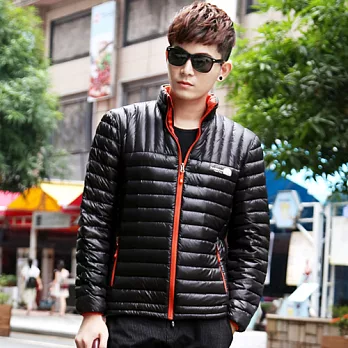 韓版輕薄保暖撞色羽絨外套 - M黑色