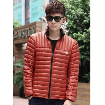 韓版輕薄保暖撞色羽絨外套 - M橘色