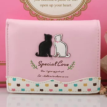 AmaZing 貓控最愛日系對話貓咪女用吊飾短夾 (6色可選)粉紅