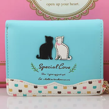 AmaZing 貓控最愛日系對話貓咪女用吊飾短夾 (6色可選)天藍