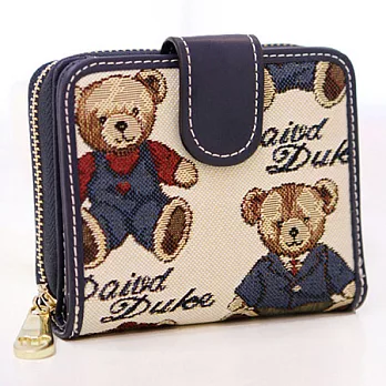 AmaZing 灰熊厲害經典不敗多收納布紋拉鍊短夾 (6色可選)黑邊白底