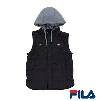 FILA男仕可拆式連帽鋪棉背心(1VEO-5431-BK)M黑時尚