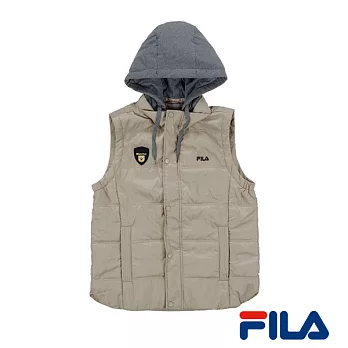 FILA男仕可拆式連帽鋪棉背心(1VEO-5431-KK)M優雅駝