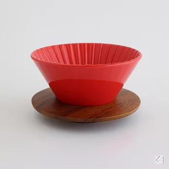 日本ORIGAMI 摺紙咖啡陶瓷濾杯組 M (紅色)+木質杯座紅色
