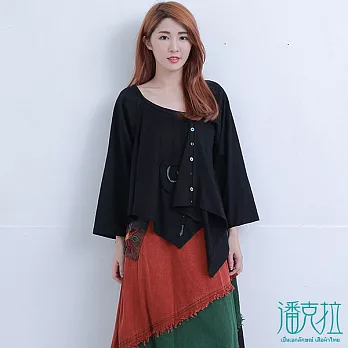 【潘克拉】不規則剪裁長袖T-FREEFREE黑