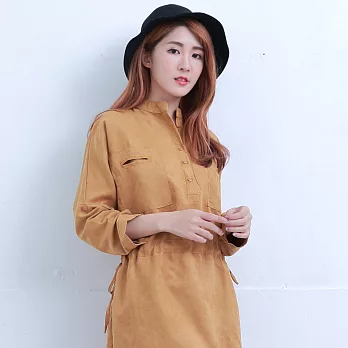 【KatieQ】縮腰綁帶皮絨長上衣(3色)-FREEFREE卡