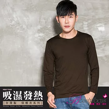 【BeautyFocus】男保暖吸濕發熱衣/圓領款3821棕綠色-XL